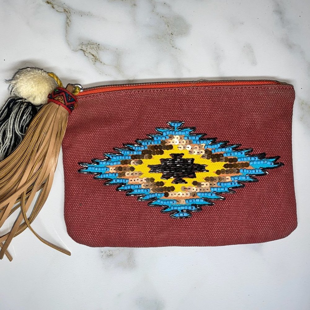 Sam Edelman Carine beaded tassel canvas envelope bag